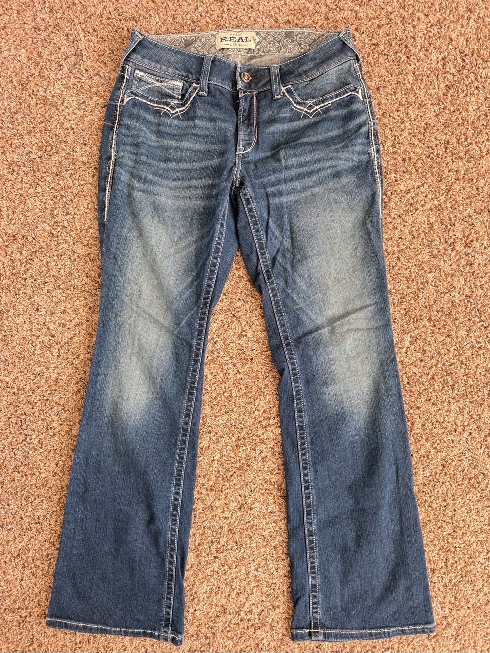 Ariat Denim Jeans Women’s R.E.A.L. Mid Rise Stretch Entwined Boot Cut Blue, 30R